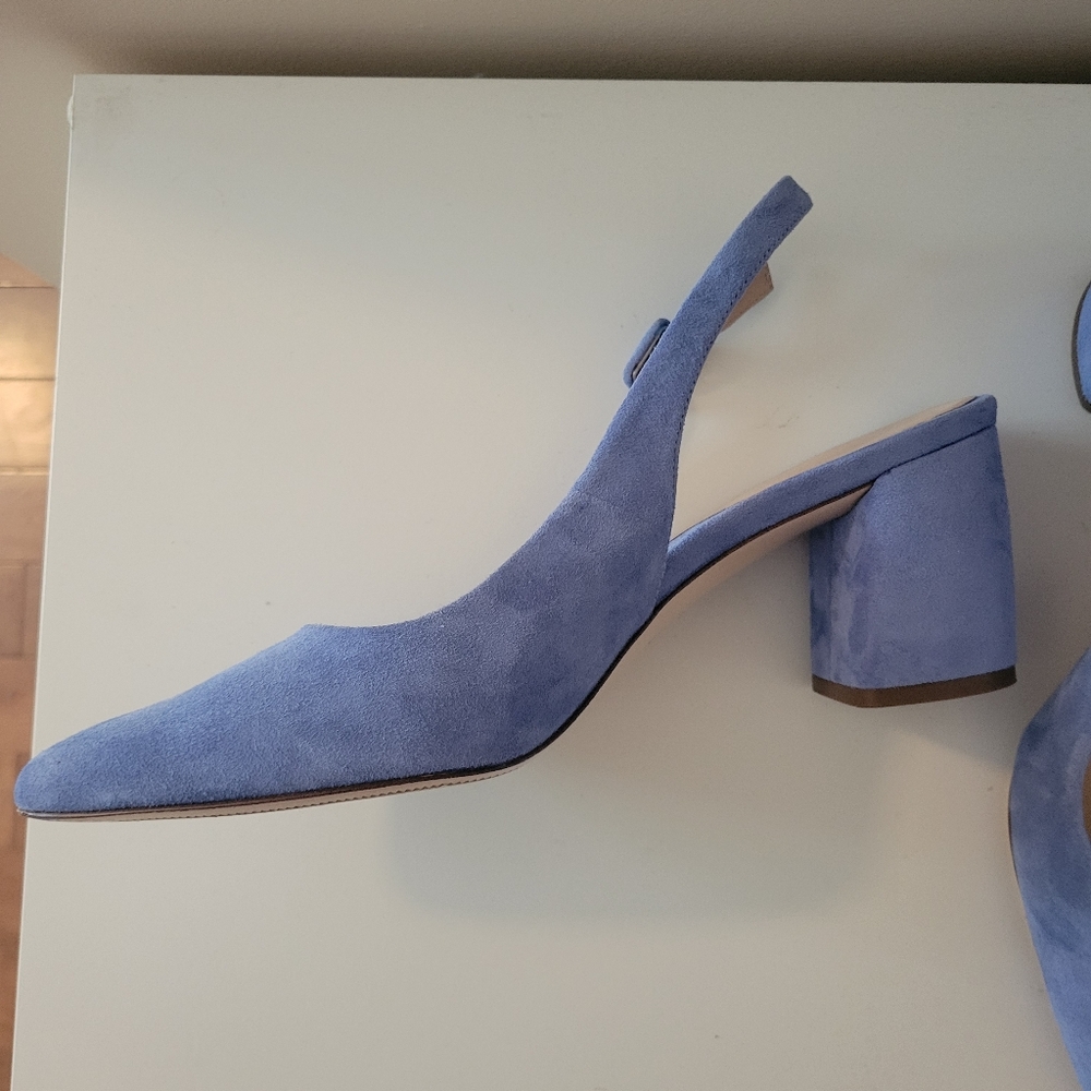 27 Edit Baby Blue Suede Slingback Heels